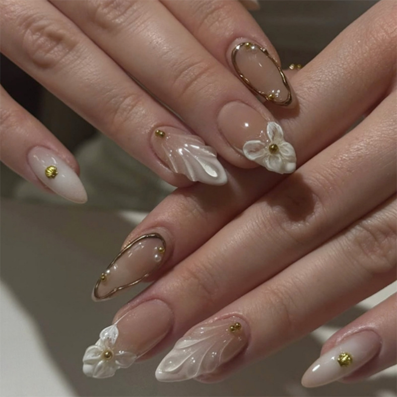 White Butterfly Pearl Wave Press On Nails - image 4