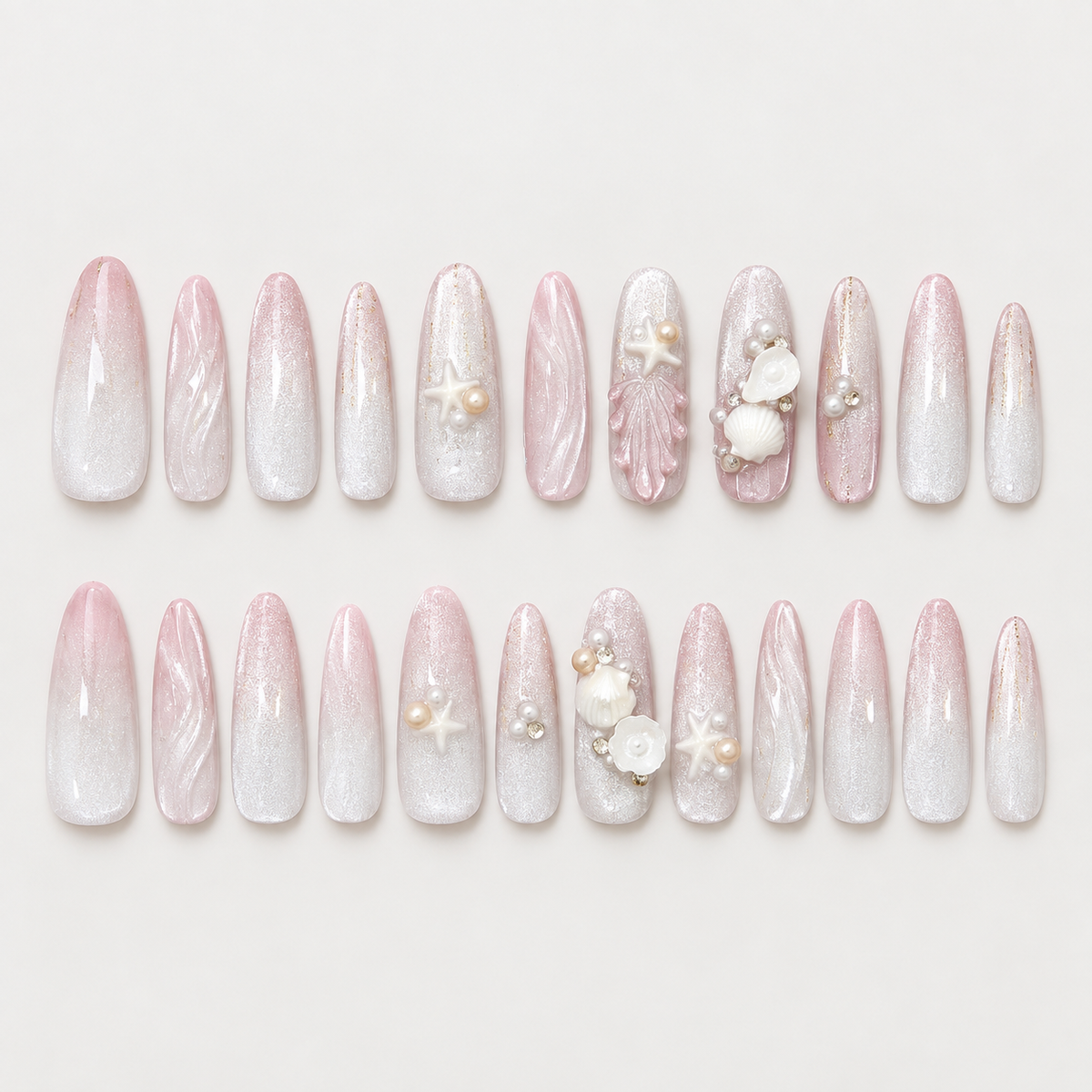 Icy Pink Seashell Cat Eye Press On Nail Set