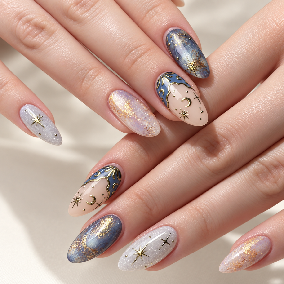 Firework Star Cat Eye French Press On Nails