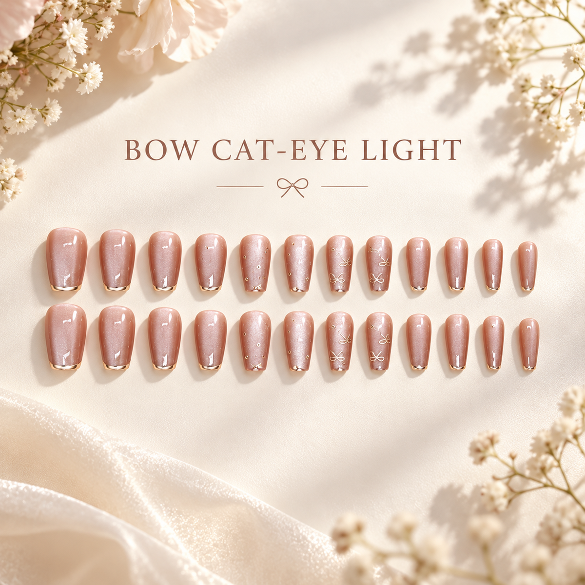 Luminous Bow Cat Eye French Press On Nail Set