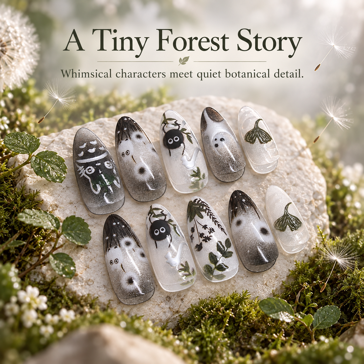 Sweet Cool Cat Eye Forest Press On Nails - image 6