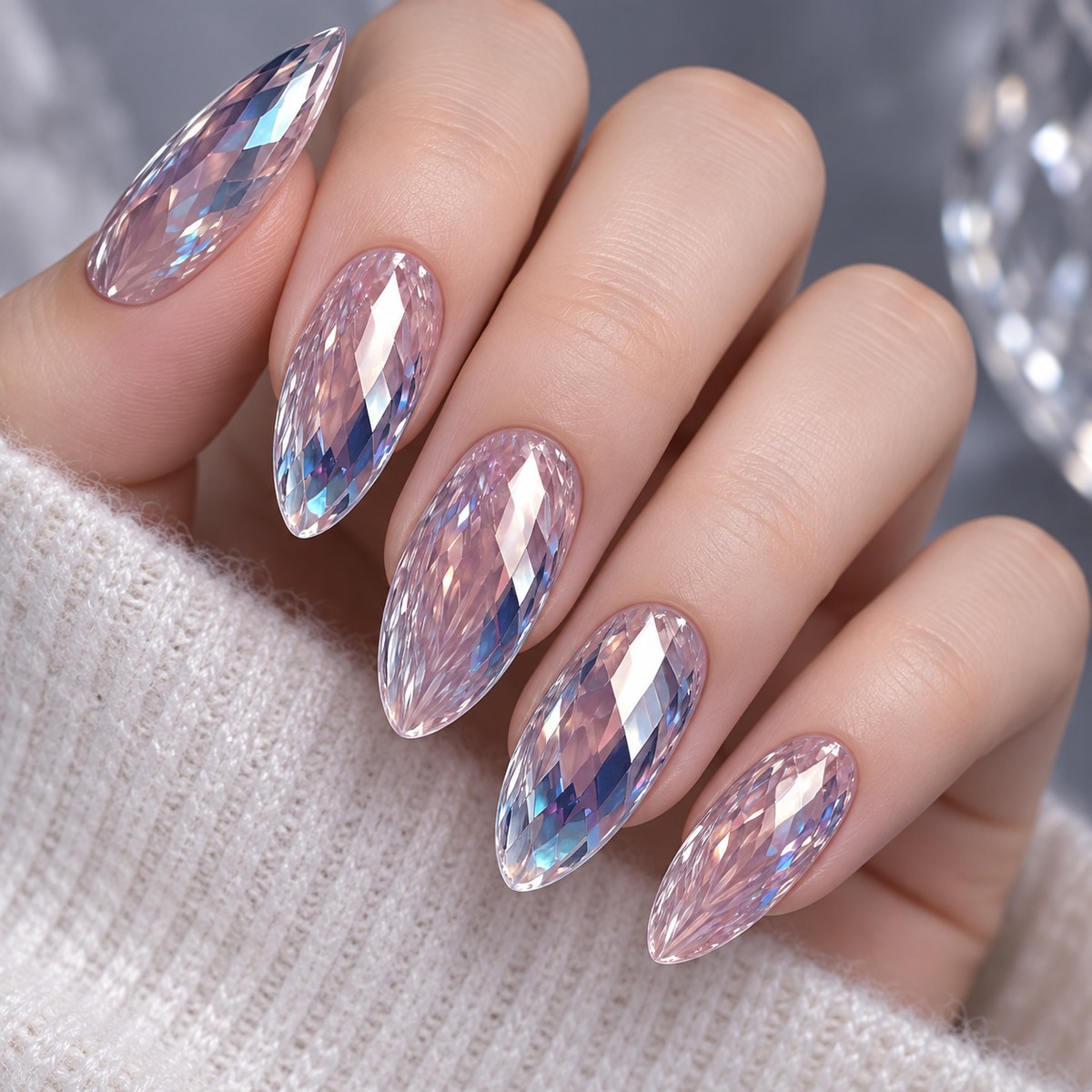 Dreamy Blue Cat Eye Geometric Press On Nail Set