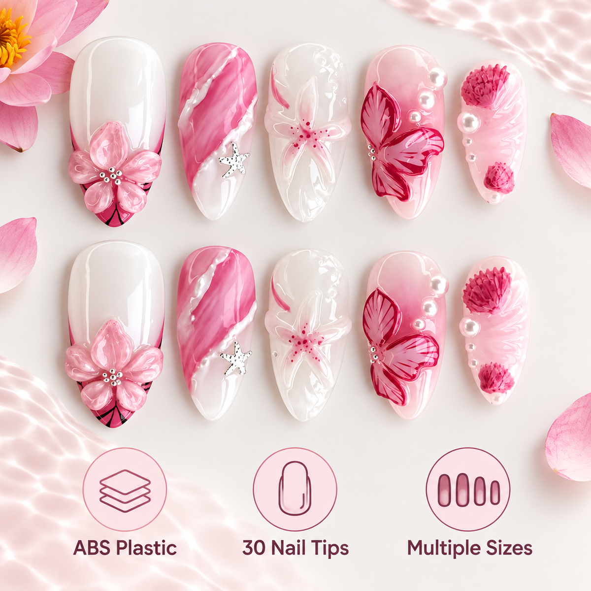 Pink Water Lily Sculpted French Press On Nails - image 7