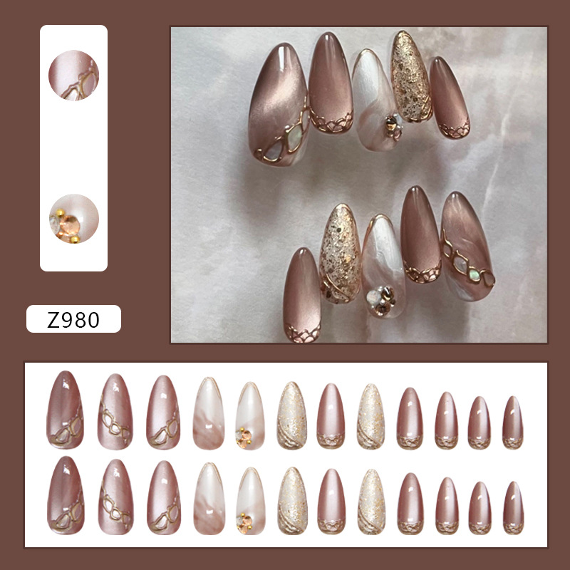 Autumn Letter Brown Cat Eye Press On Nails - image 6