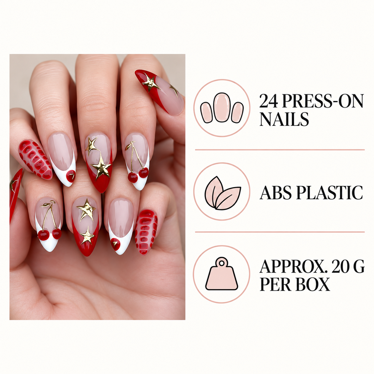 Gilded Star Cherry French Press On Nail Set image 3