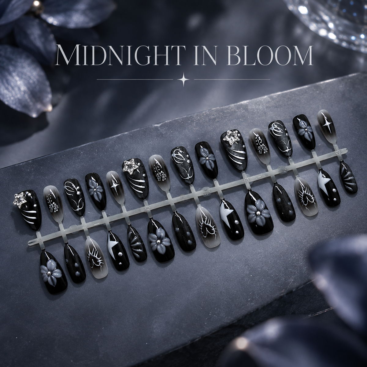 Midnight Garden Cat Eye Press On Nail Set