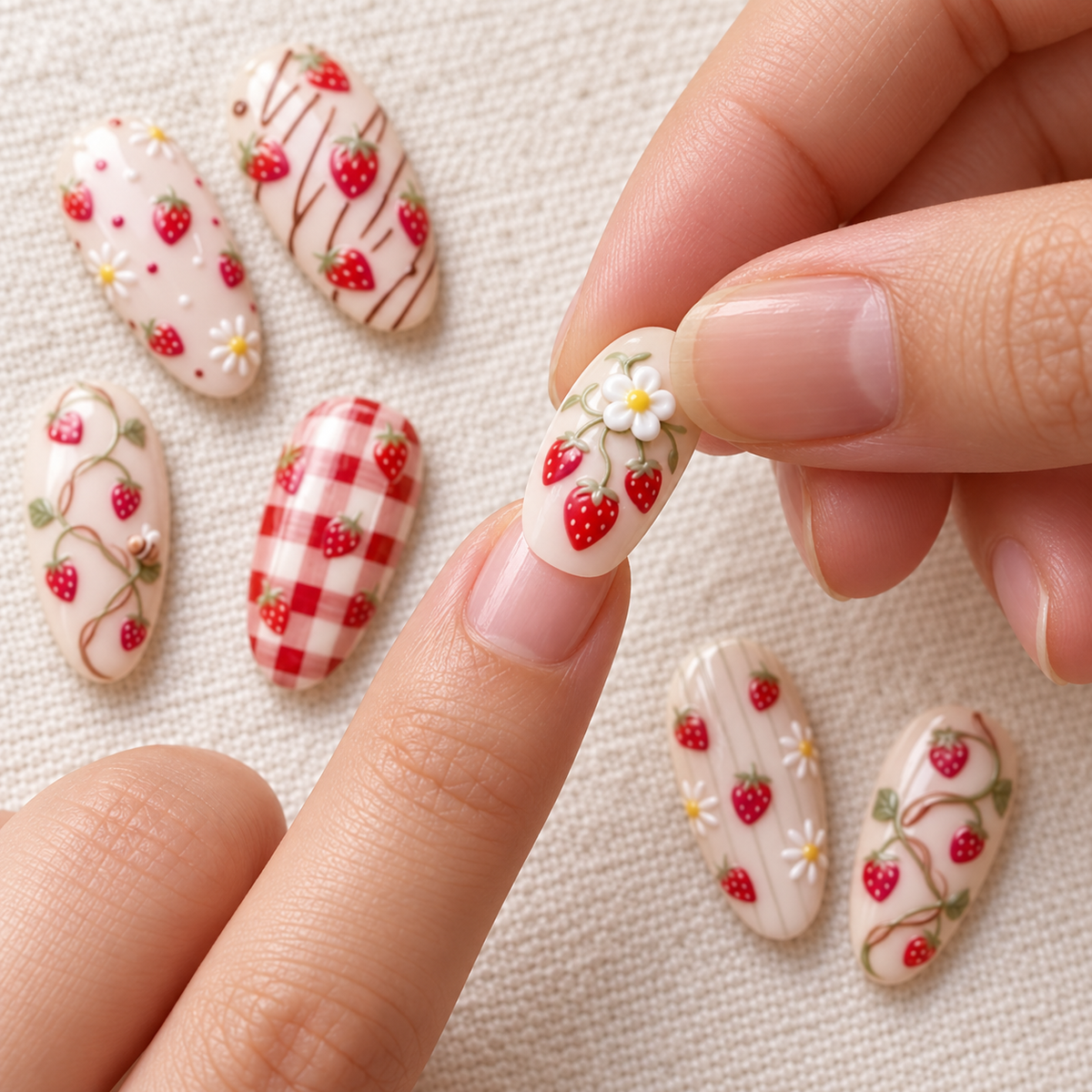 Strawberry Garden Floral Press On Nail Set