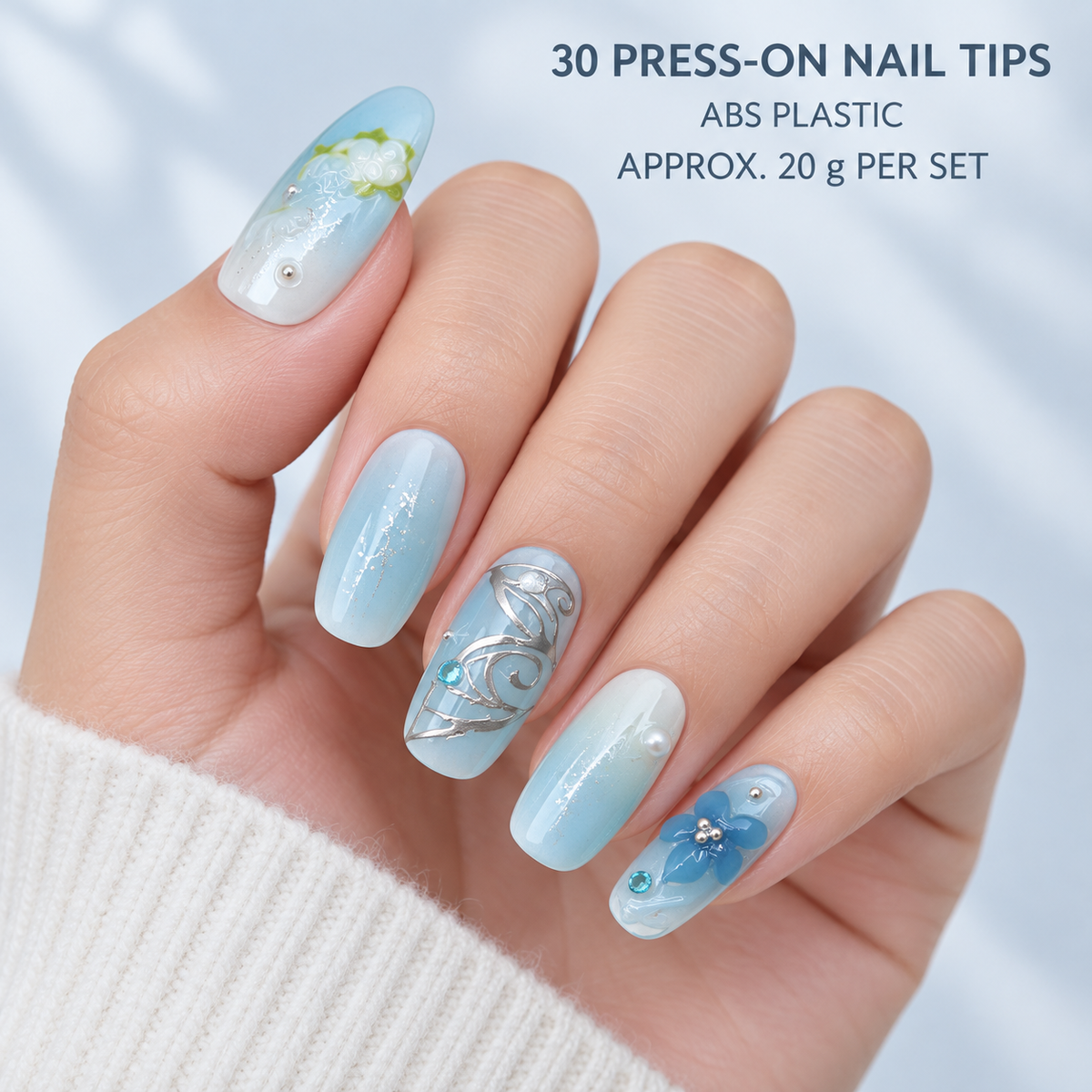 Cool Silver Sparkle Floral Starburst Press On Nail Set · mproduct-1c8788d4966acaff1f9e