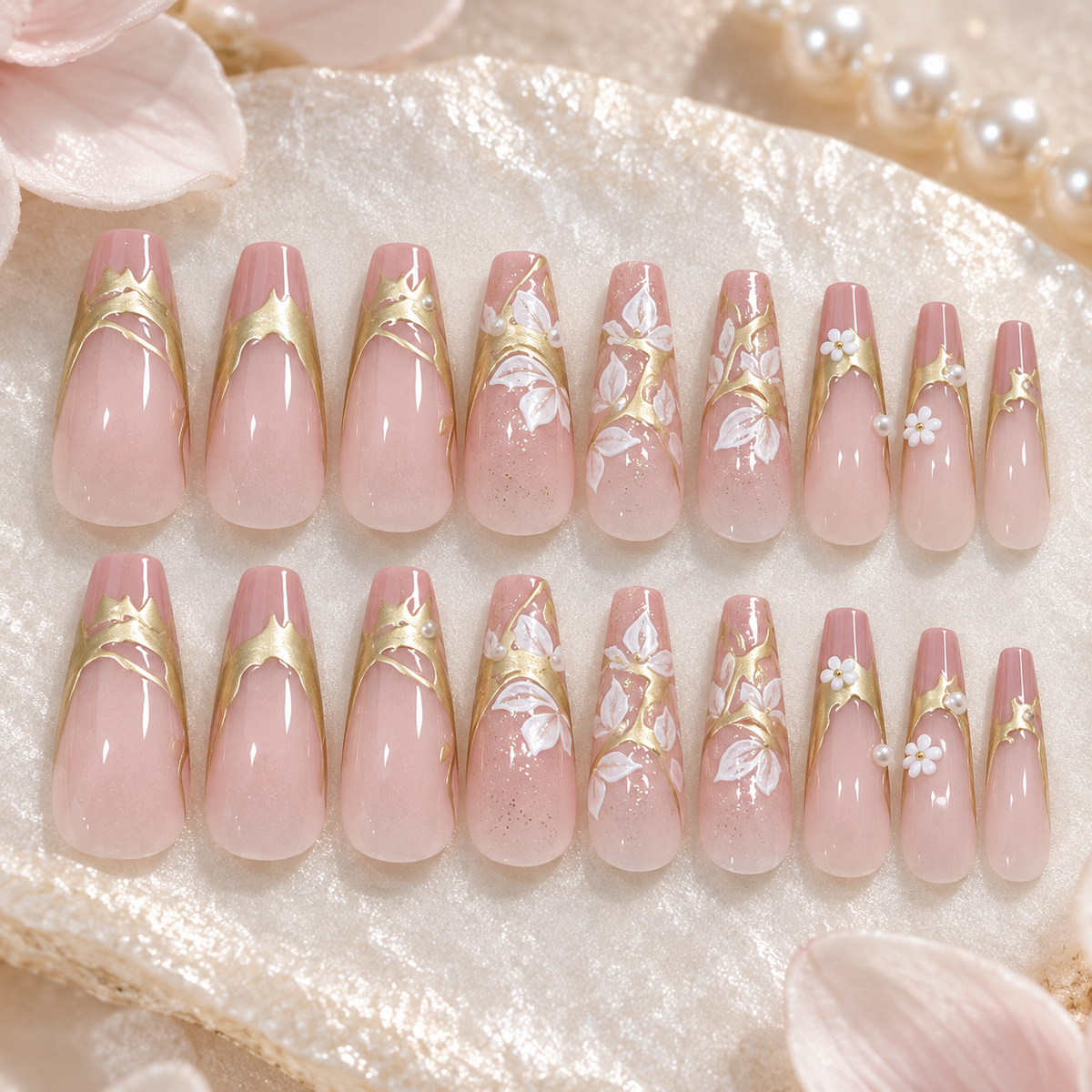 Gilded Magnolia French Pearl Press On Nail Set