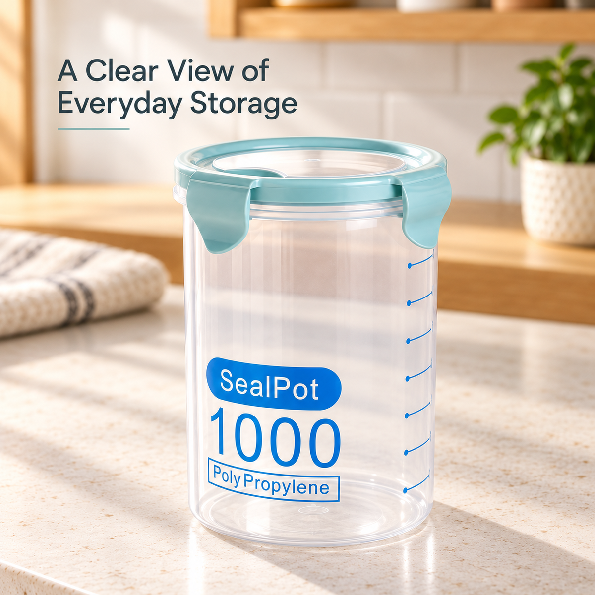 1000 mL Clear Storage Canister with Pale Blue-Green Lid 2