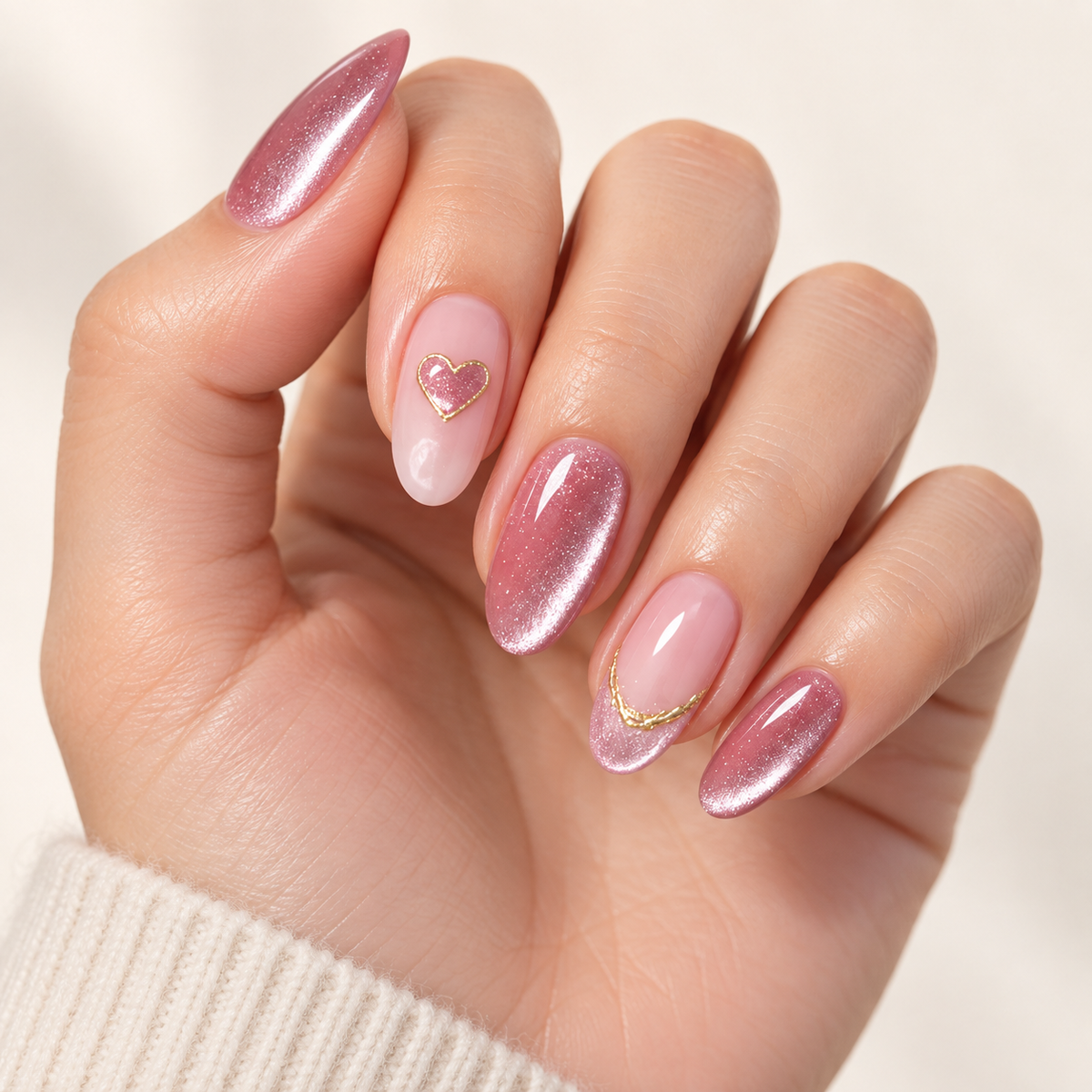 Gilded Heart Taro Cat Eye Press On Nail Set