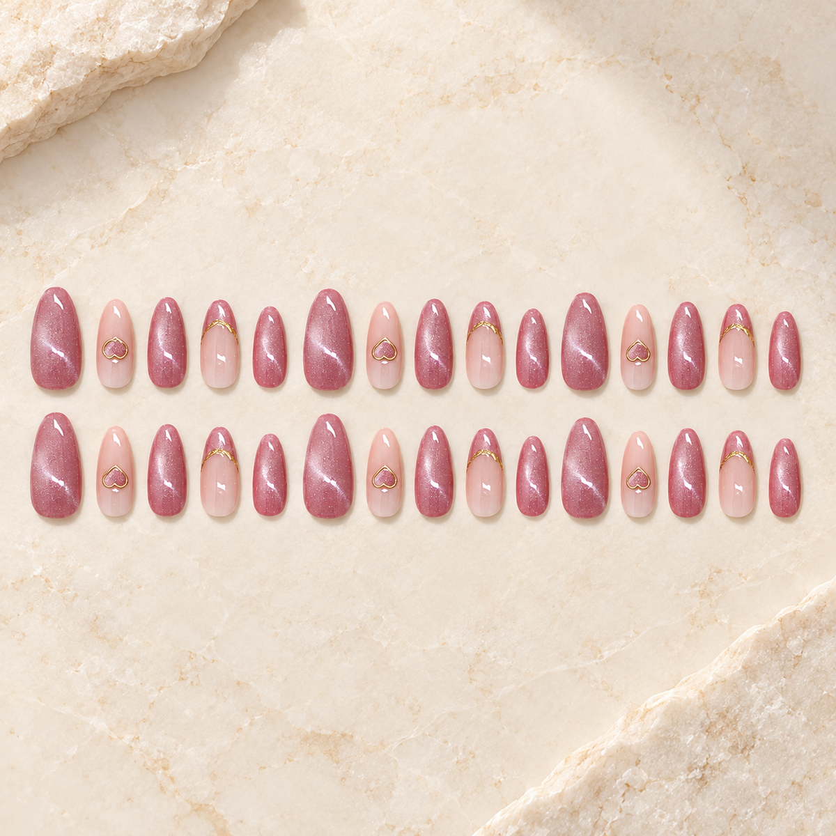 Gilded Heart Taro Cat Eye Press On Nail Set