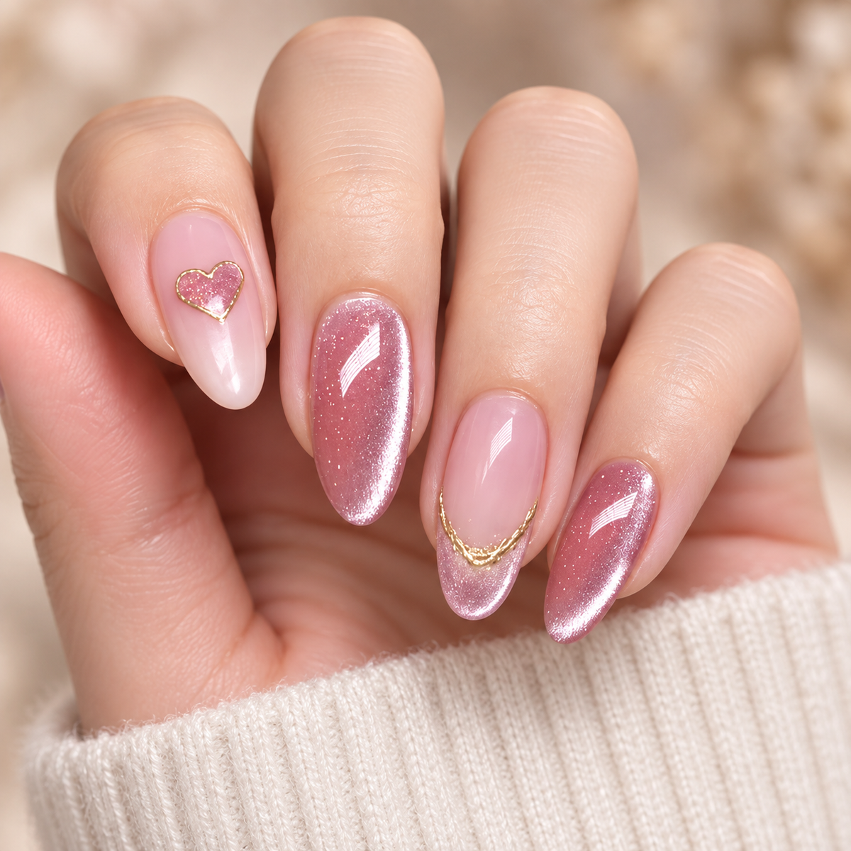 Gilded Heart Taro Cat Eye Press On Nail Set