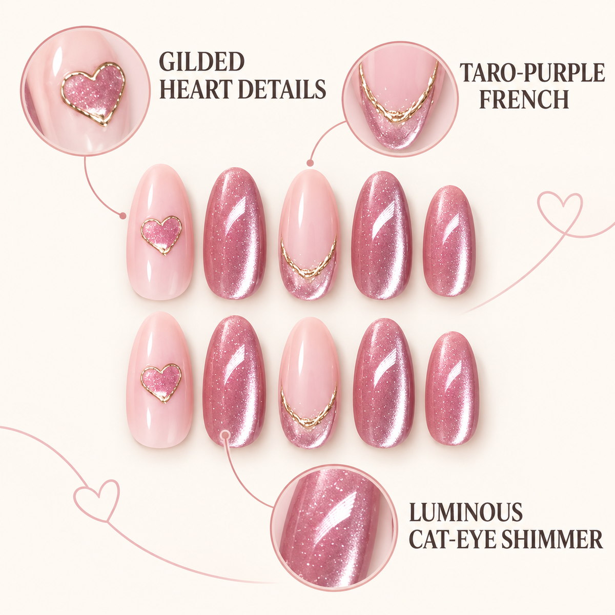 Gilded Heart Taro Cat Eye Press On Nail Set