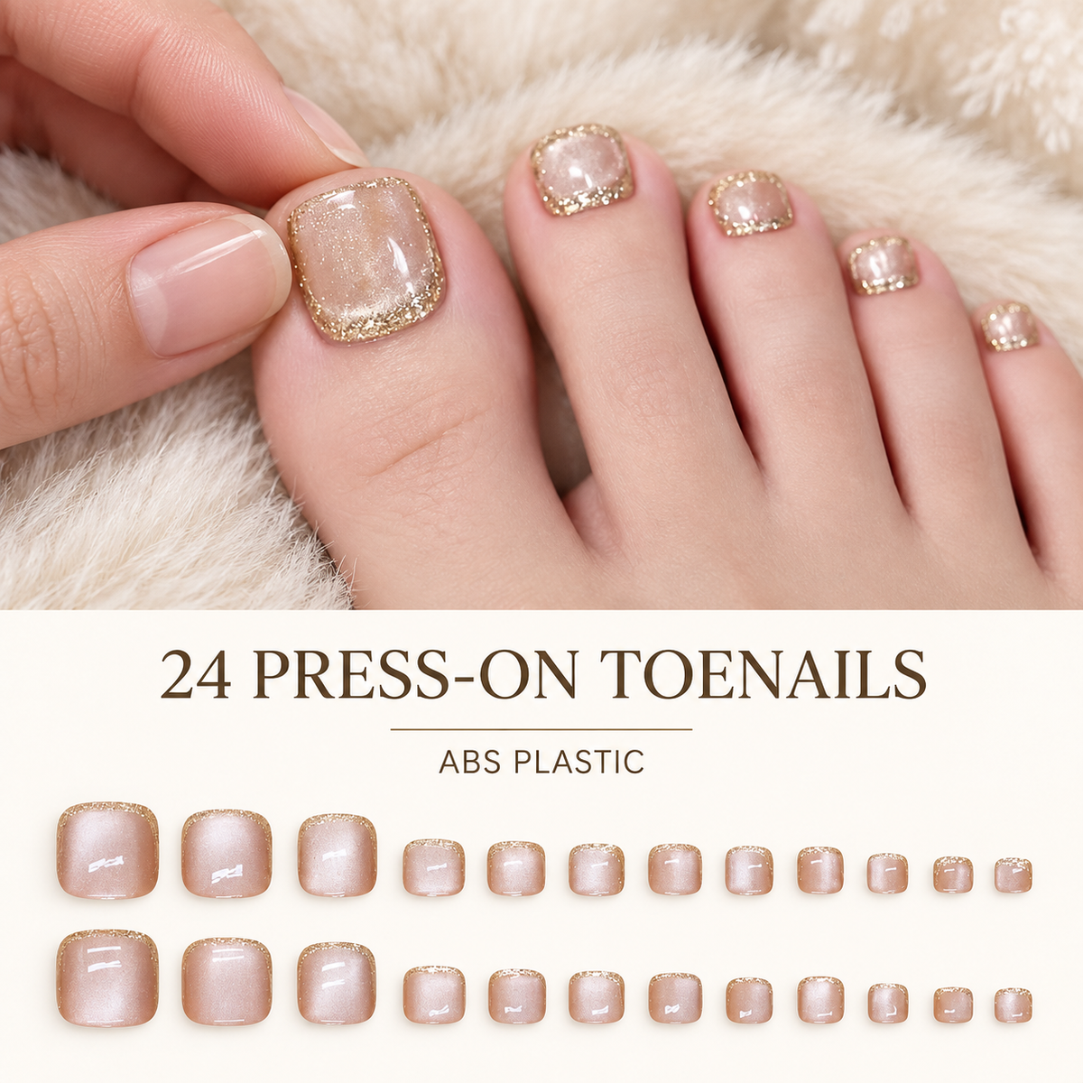 Golden Cat Eye French Press On Toenail Set