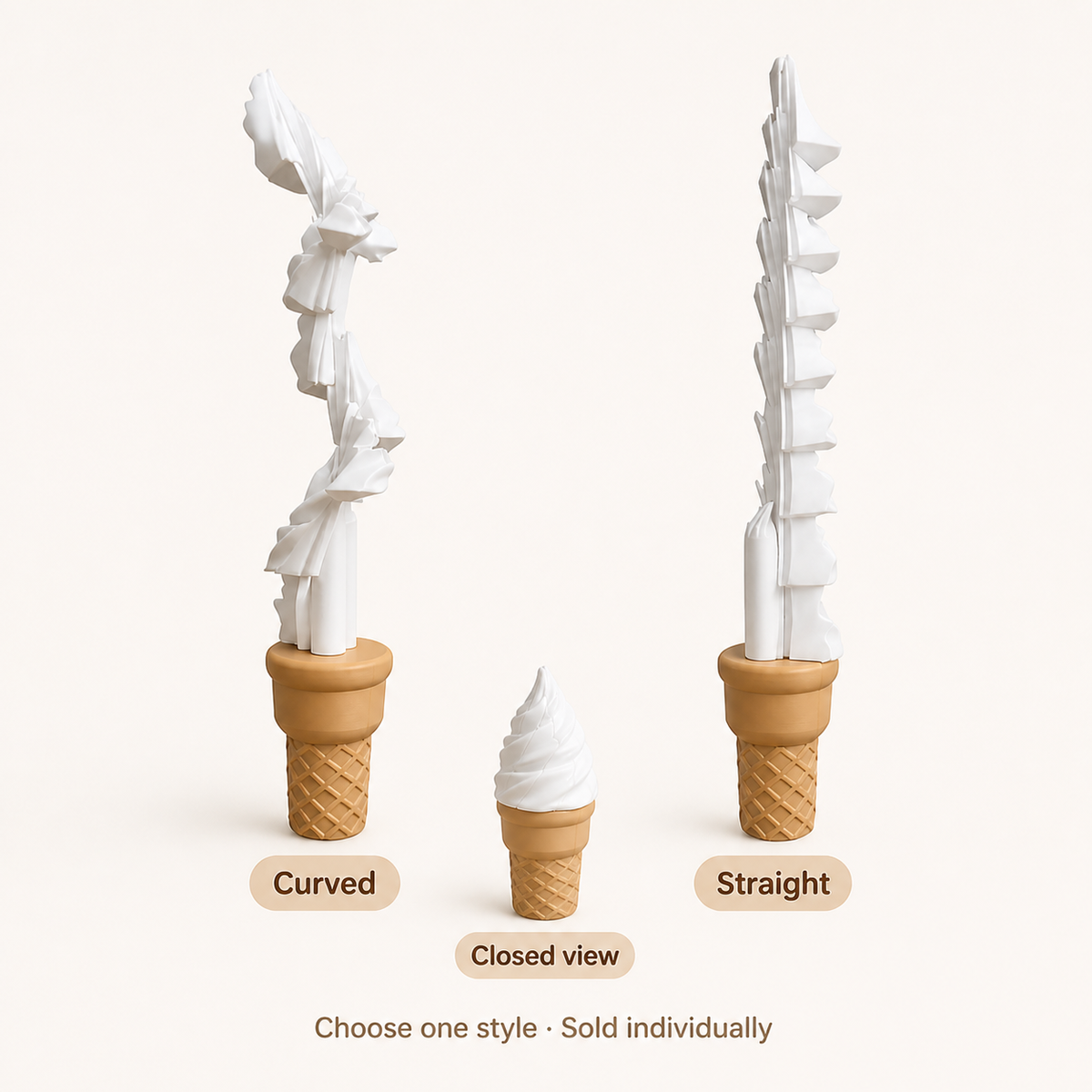 Curved and straight ice cream retractable toys with closed view — choose one style