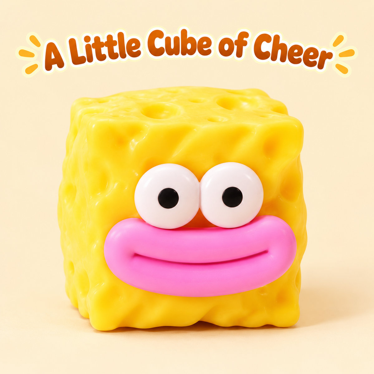 Cheese Cube Crunchy Squishy Toy with Dimpled Sides and a Funny Face · mproduct-073bd3ad374798fef454
