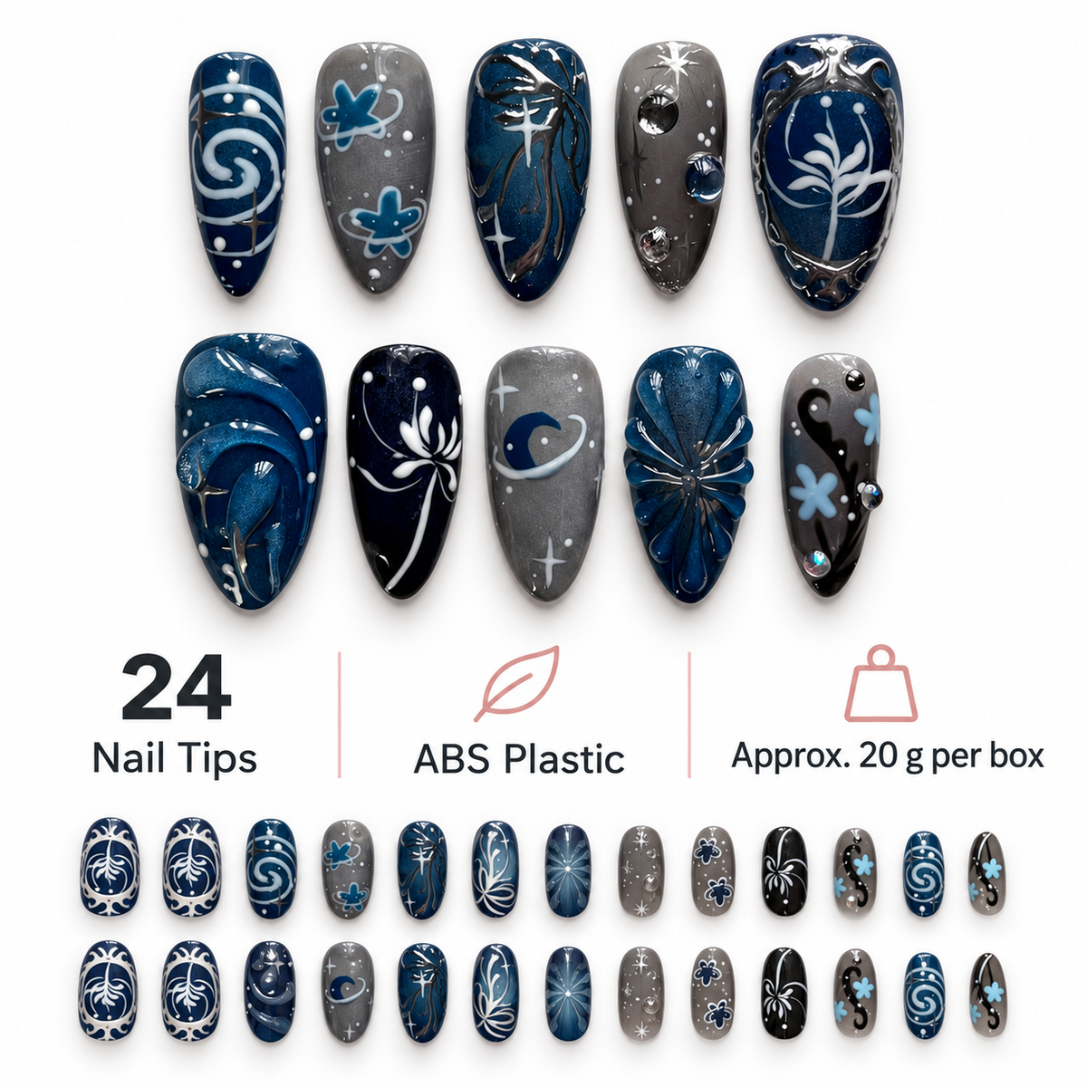 Moonlit Sky Dark Floral Bubble Press On Nail Set · mproduct-07725a2b350a0fa711f1