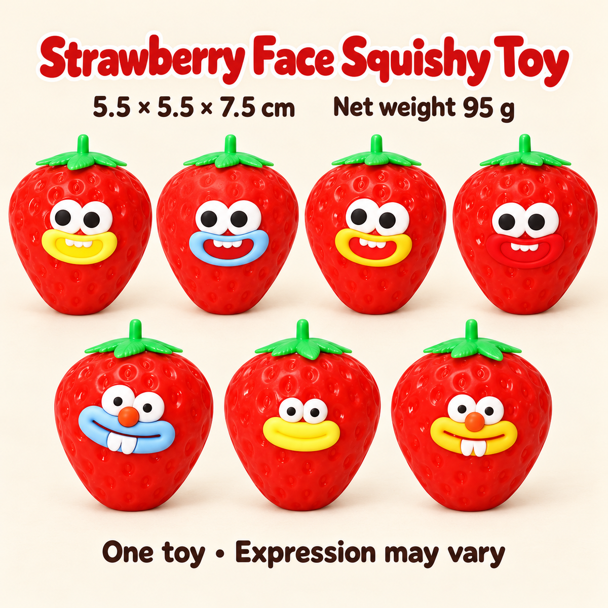 Strawberry Squishy Toy with a Green Leaf Top and Funny Face · mproduct-07954531b209eeef18d4