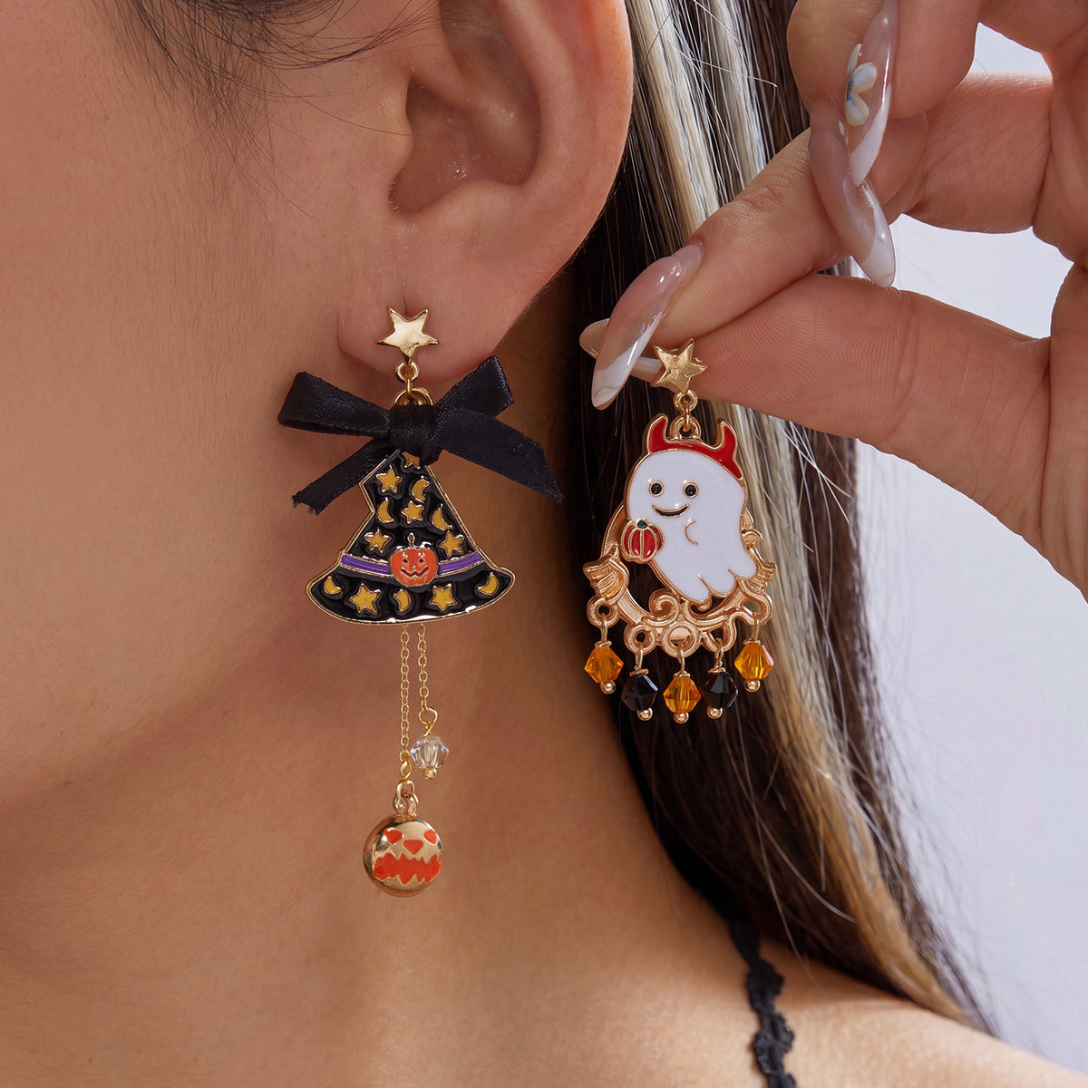 Halloween Ghost Pumpkin Earrings Collection Four Designs · mproduct-0b282752afc4a4370b36
