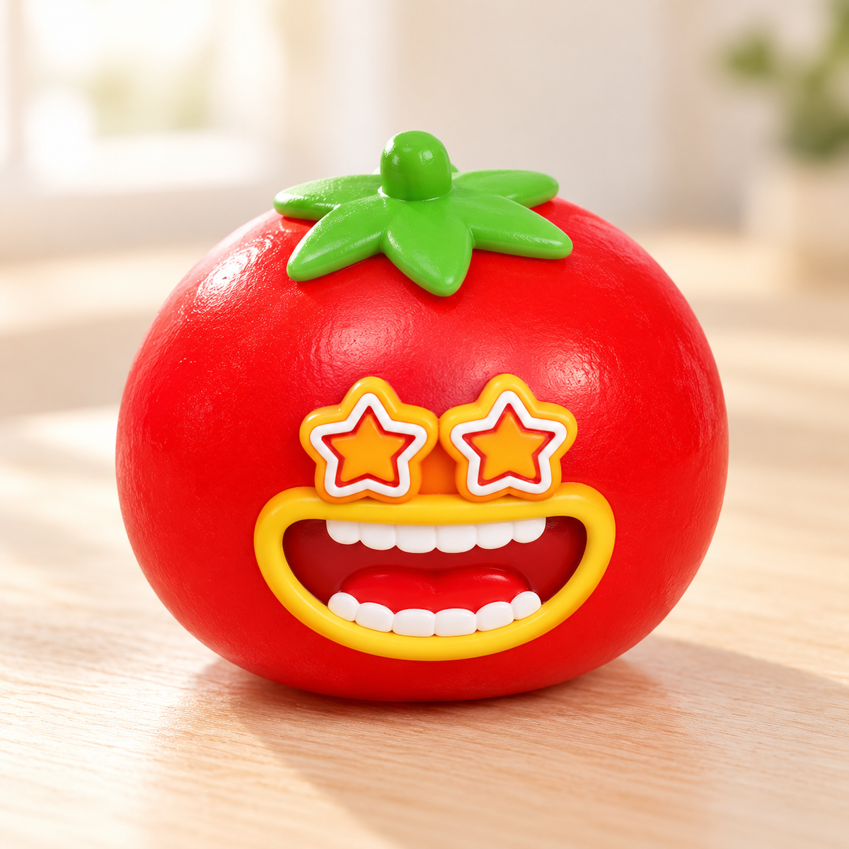 Tomato Crunchy Squishy Toy with a Green Leaf Top and Funny Face · mproduct-0c94fc3e83e5c0e8a972