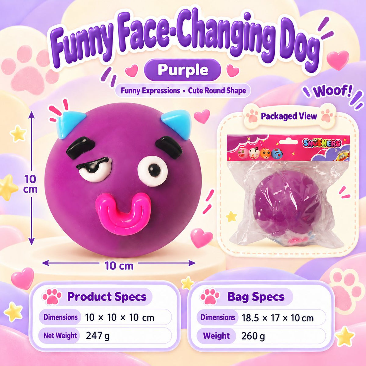 Funny Dog Face Change Squishy 10 cm Five Colors · mproduct-0d54272f2186658dab3a