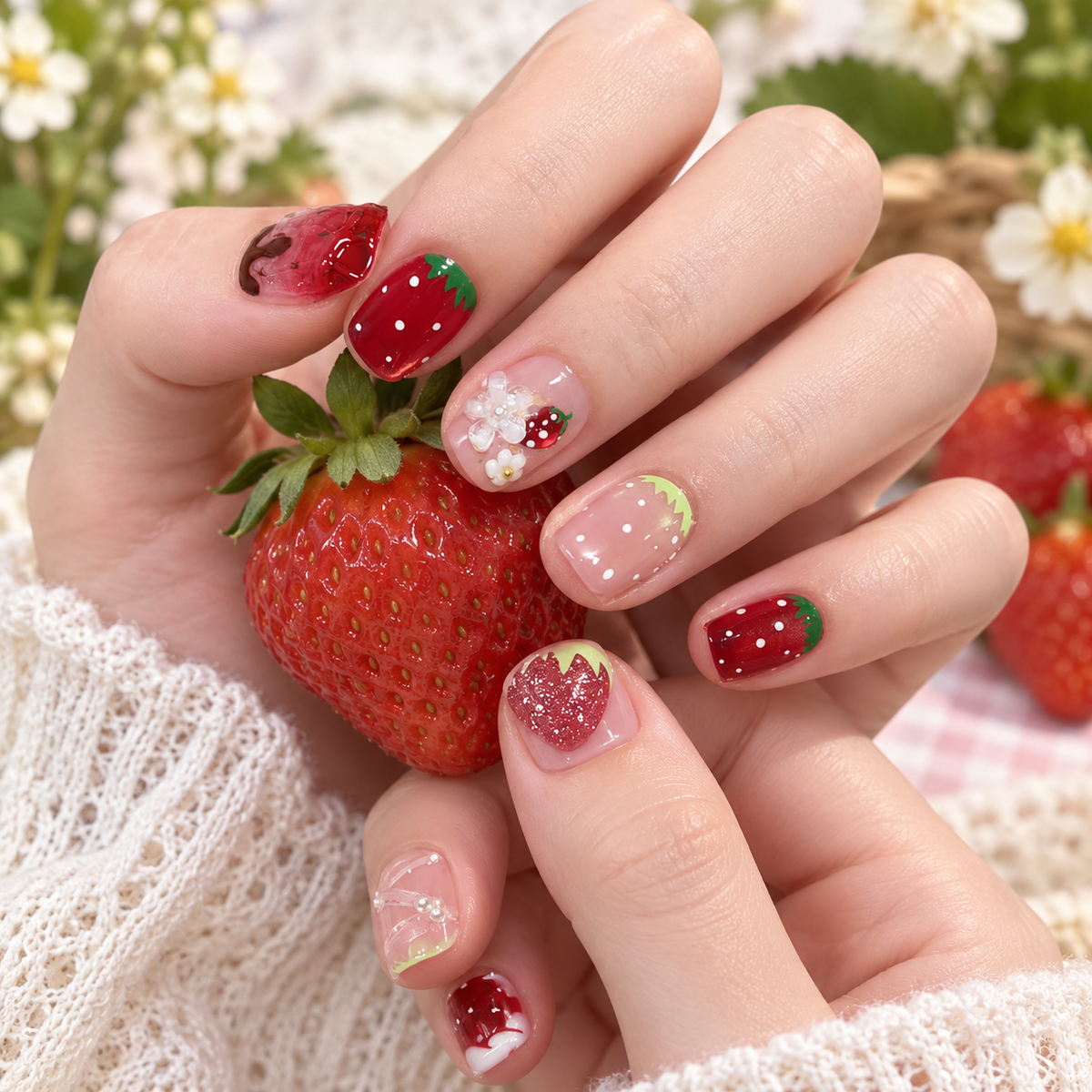 Spring Strawberry Cat Eye Pearl Press On Nail Set · mproduct-0edd04dd5139bfe036ab
