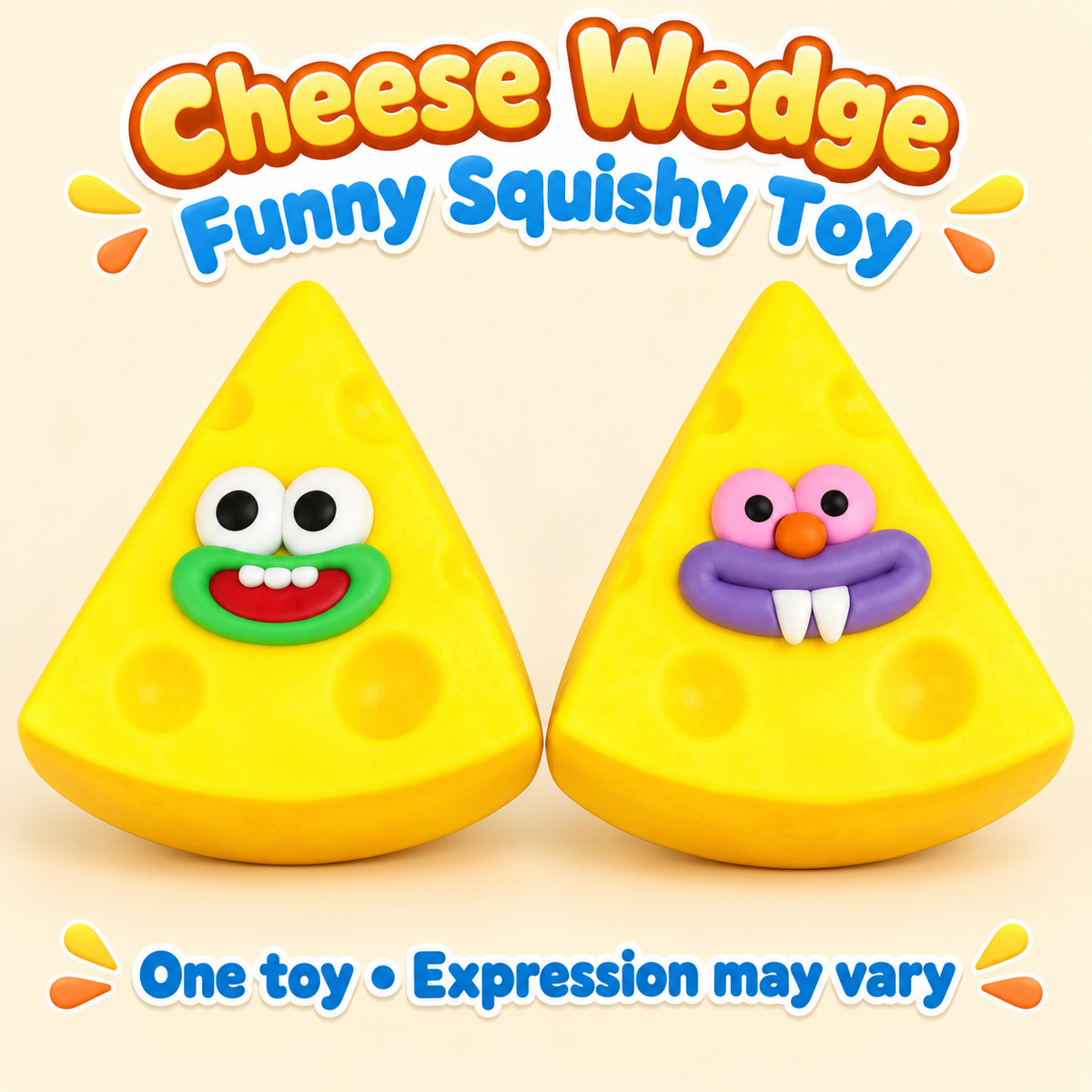 Cheese Wedge Crunchy Squishy Toy with a Yellow Triangle and Funny Face · mproduct-0ee4bc7c73b7717f12a6