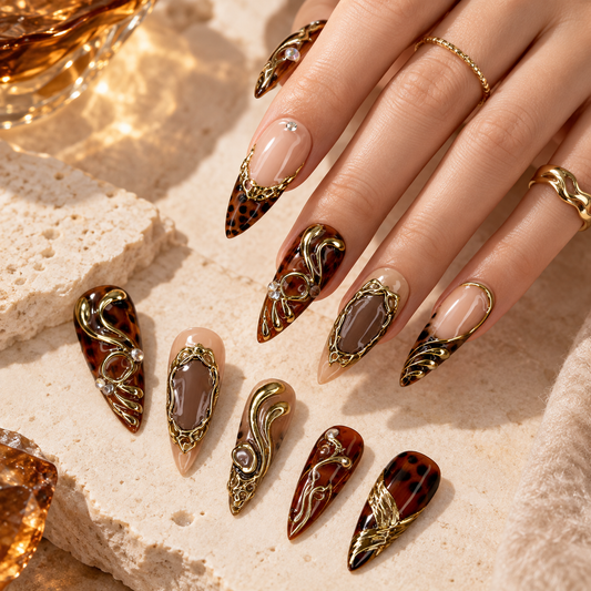 Amber Gilded Crystal Almond Press On Nail Set · mproduct-1137757181d919acb26e