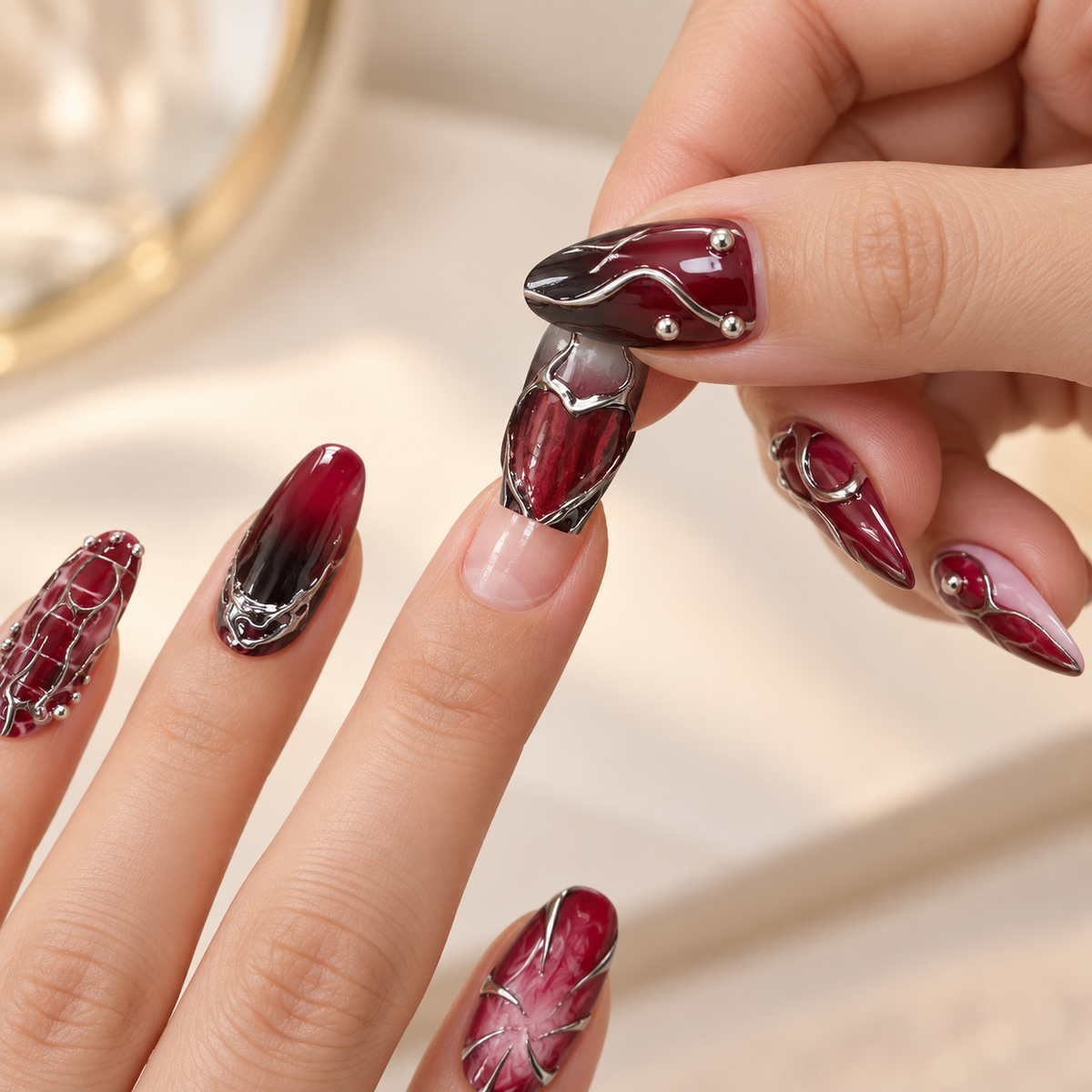Dark Red Punk Press-On Nails · mproduct-14c31d85345fac51e38e