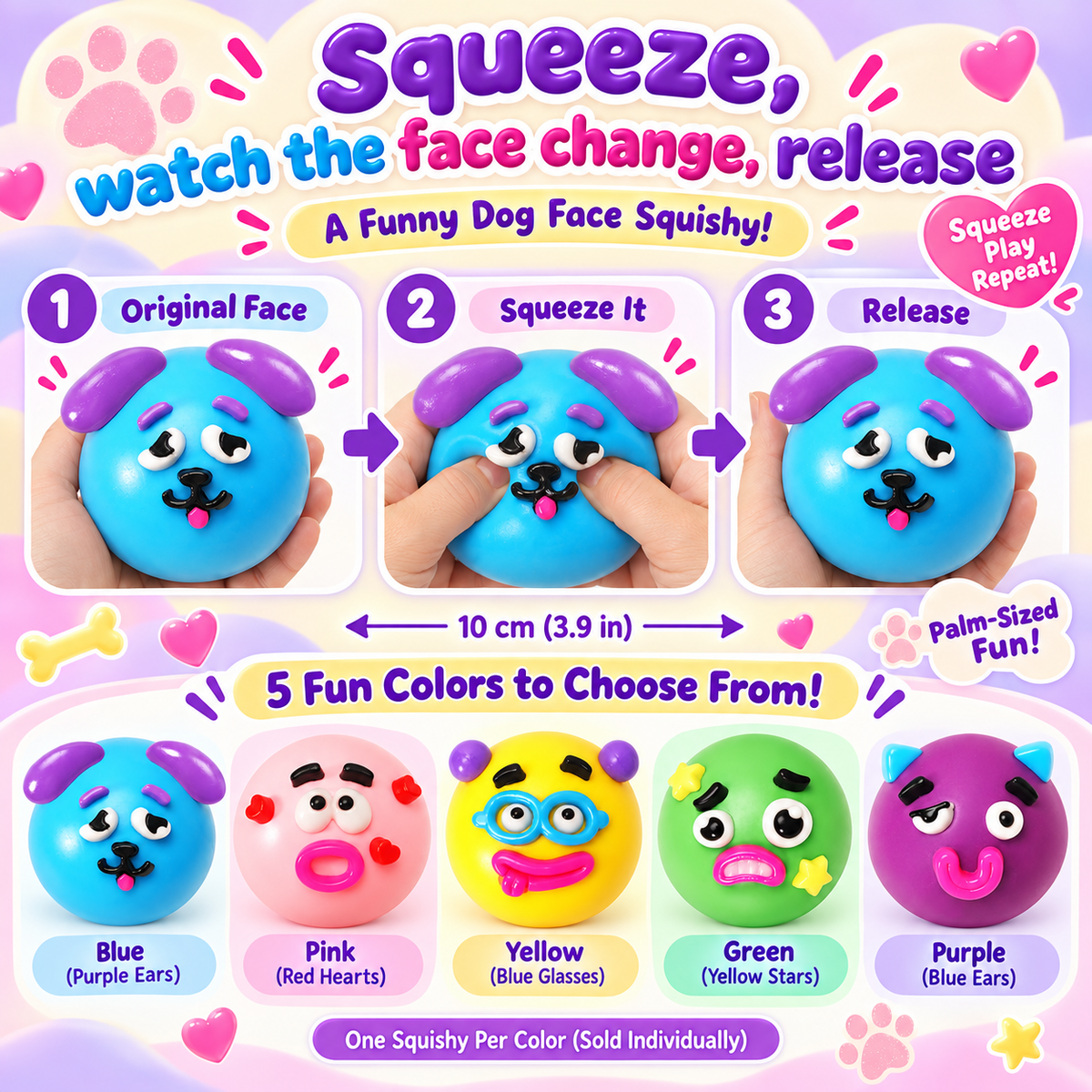 Funny Dog Face Change Squishy 10 cm Five Colors · mproduct-18f60ad2a502b5dd36c8