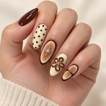 Caramel Latte Floral Starburst Press On Nail Set · mproduct-1a2e05f64ba766b1f262