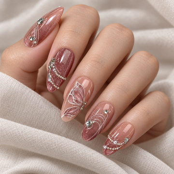 Butterfly Galaxy Cat Eye Crystal Press On Nail Set · mproduct-1b074639102c0b4765be