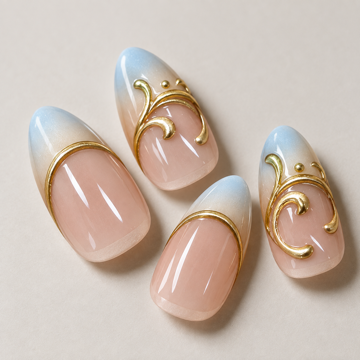 Milky Blue Gilded French Press On Nail Set · mproduct-1be17902760060e4332d