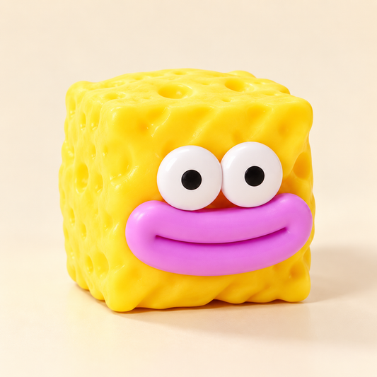 Cheese Cube Crunchy Squishy Toy with Dimpled Sides and a Funny Face · mproduct-1cfd93f8110ec83ca803
