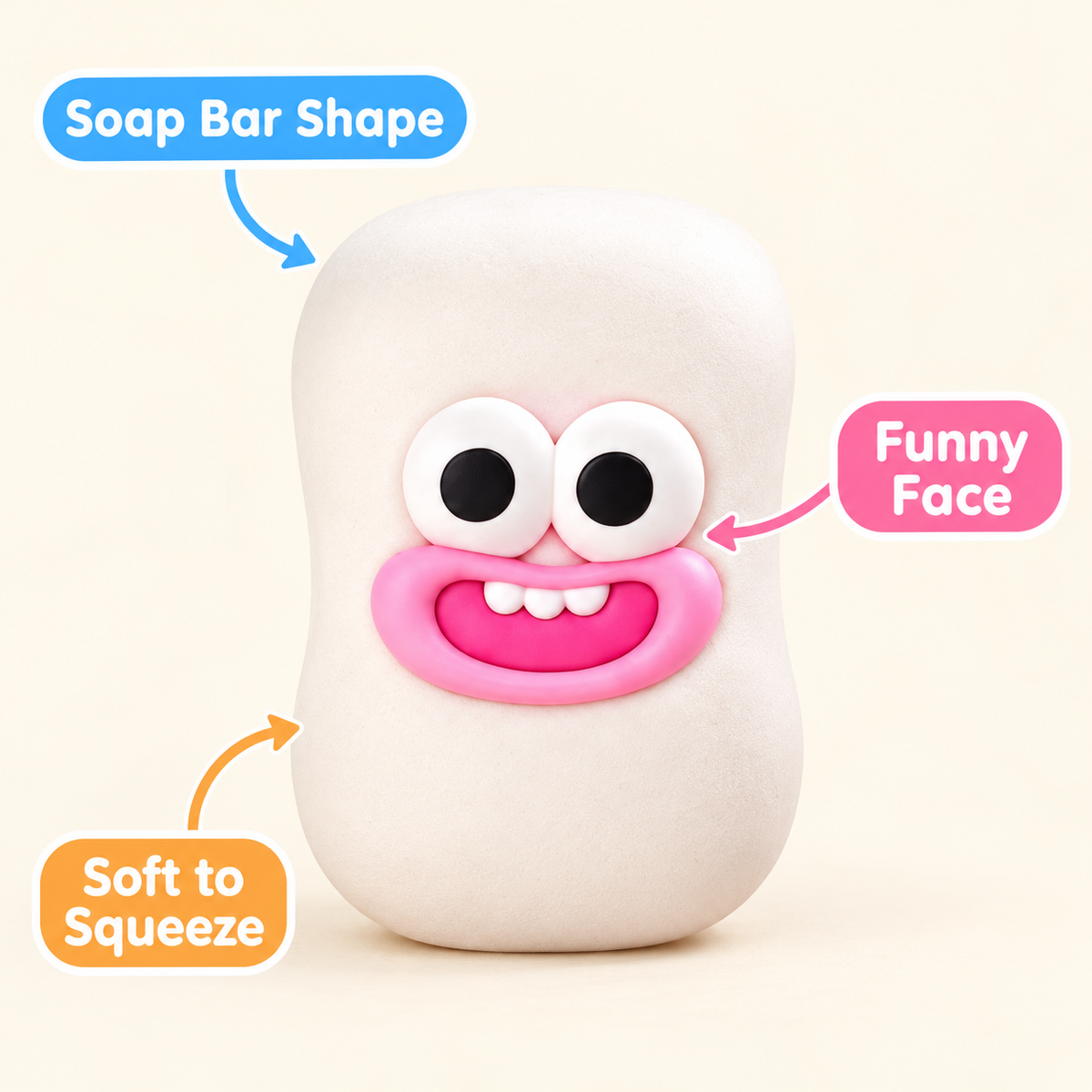 Soap Bar Crunchy Squishy Toy with a White Rounded Shape and Funny Face · mproduct-1eaaa84e667cad5d650a