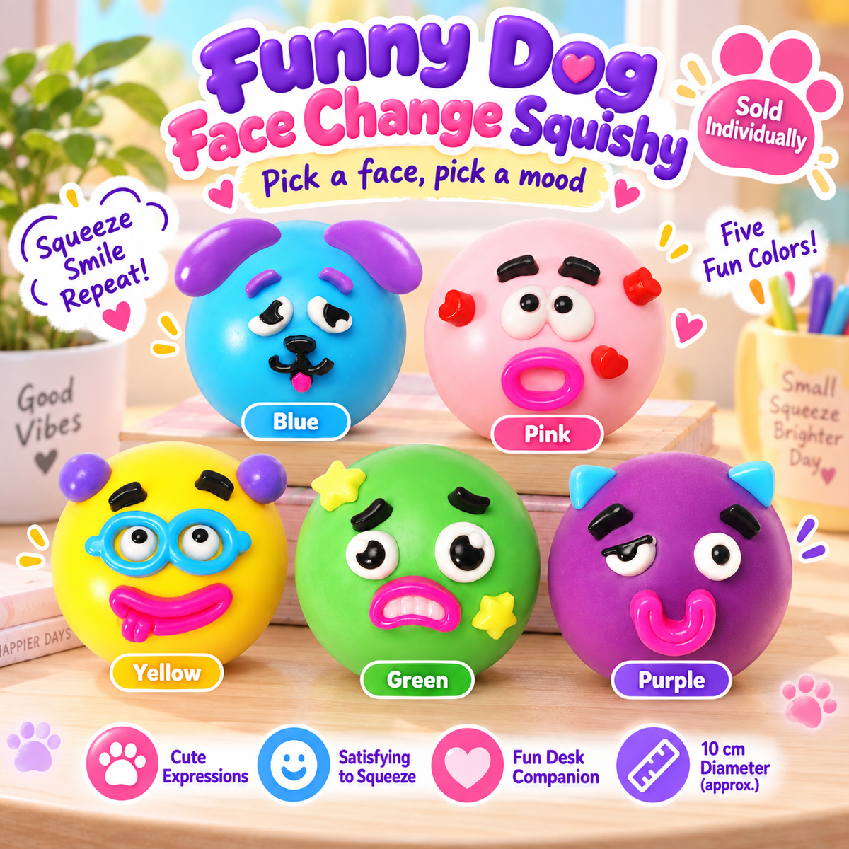Funny Dog Face Change Squishy 10 cm Five Colors · mproduct-2054b6aa0a7fca9b65d5