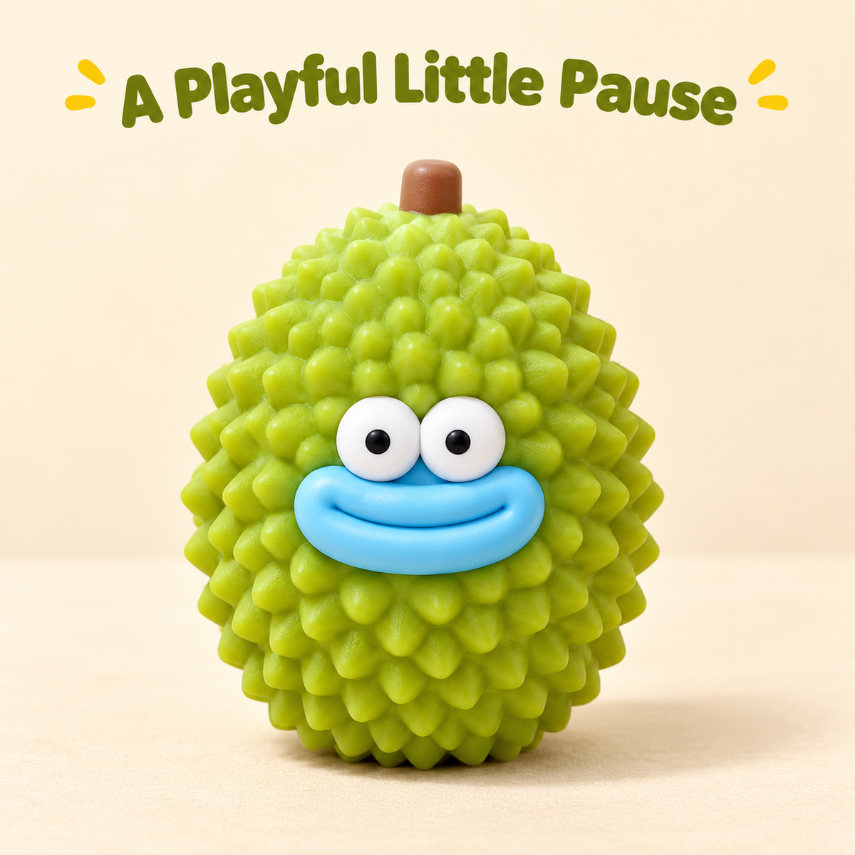 Durian Crunchy Squishy Toy with a Green Textured Shell and Funny Face · mproduct-20e0f69838ffd64f938b