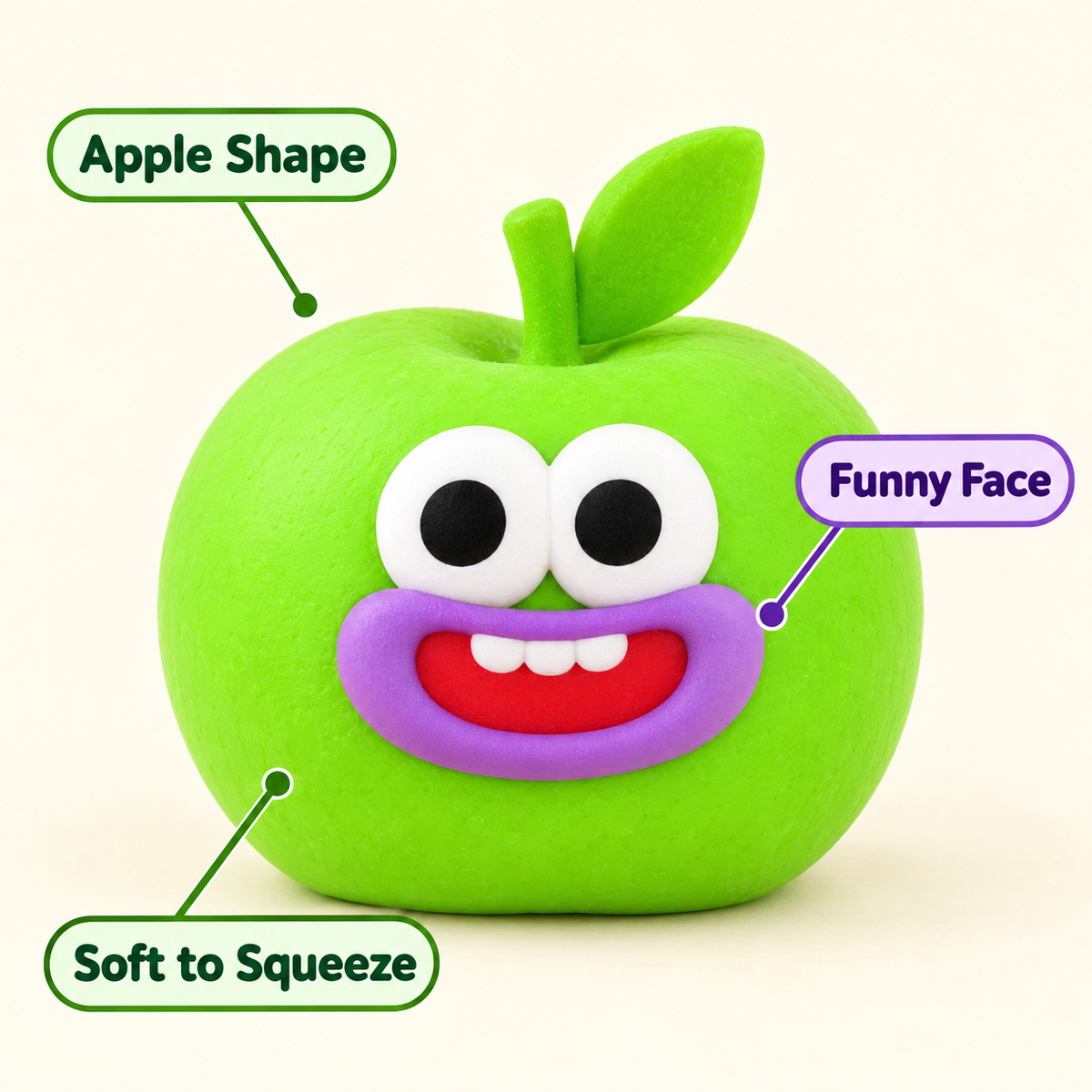 Green Apple Crunchy Squishy Toy with a Stem and a Funny Face · mproduct-2ac00a69df17d3248b96