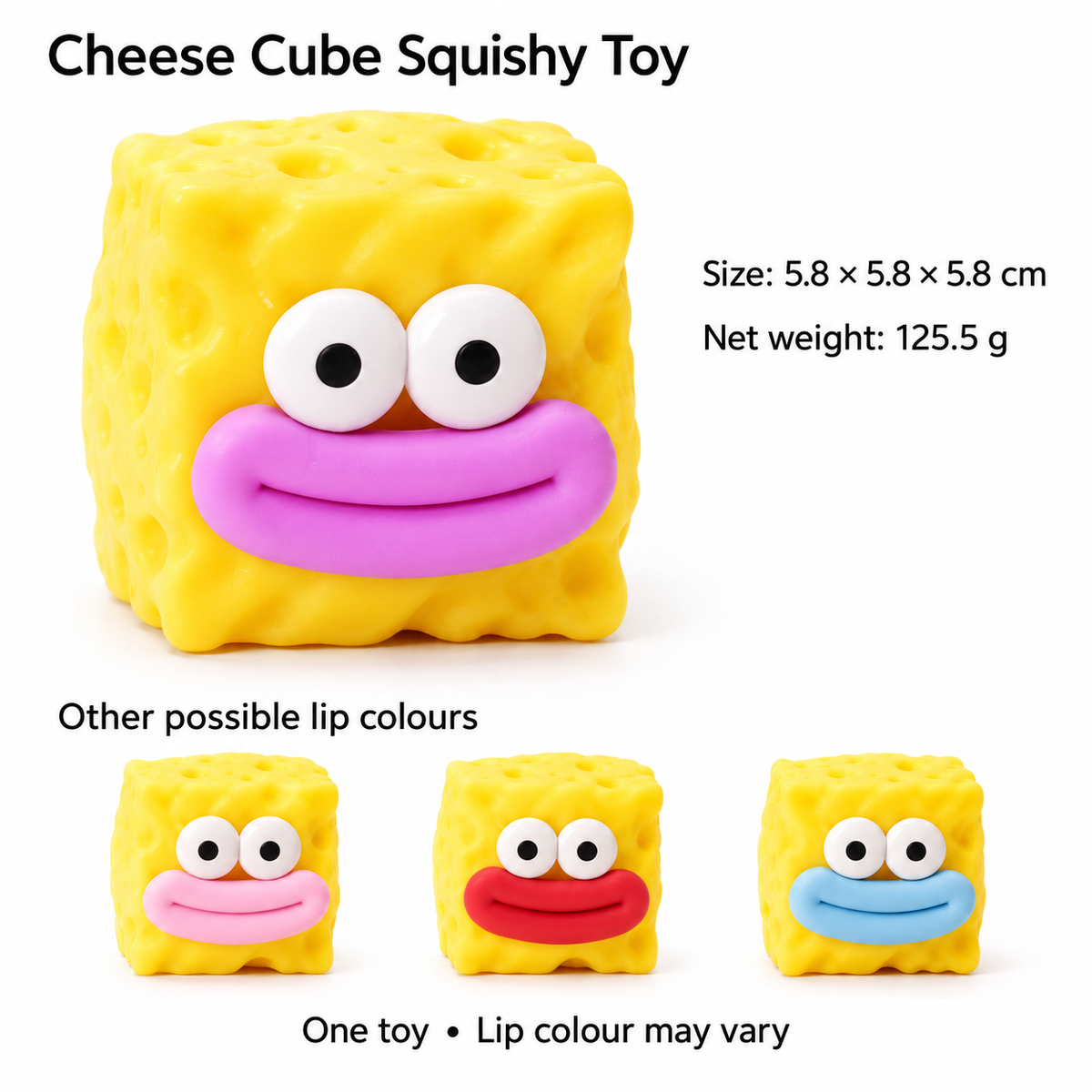 Cheese Cube Crunchy Squishy Toy with Dimpled Sides and a Funny Face · mproduct-2d1a26b9df45f16b7a34