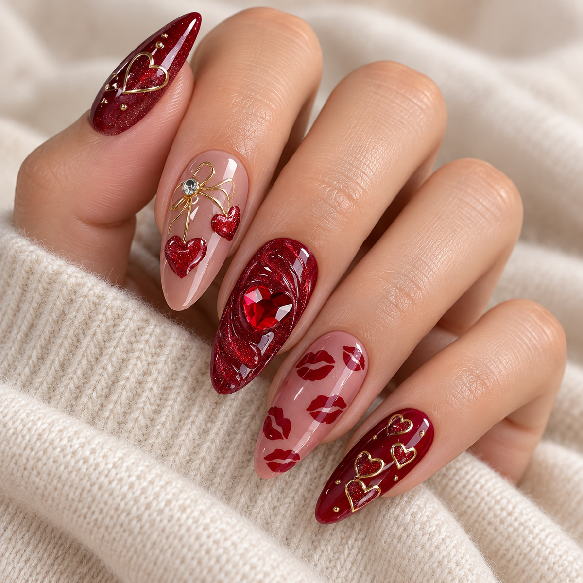 Berry Cherry Cat Eye Bow Press On Nail Set · mproduct-32da786920aa34e91f89