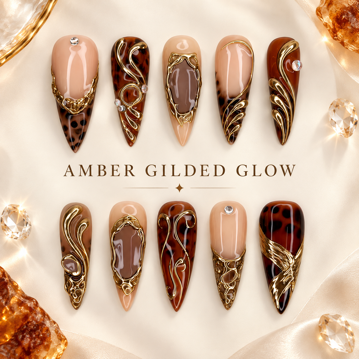 Amber Gilded Crystal Almond Press On Nail Set · mproduct-345b9398d72f0b3880f6