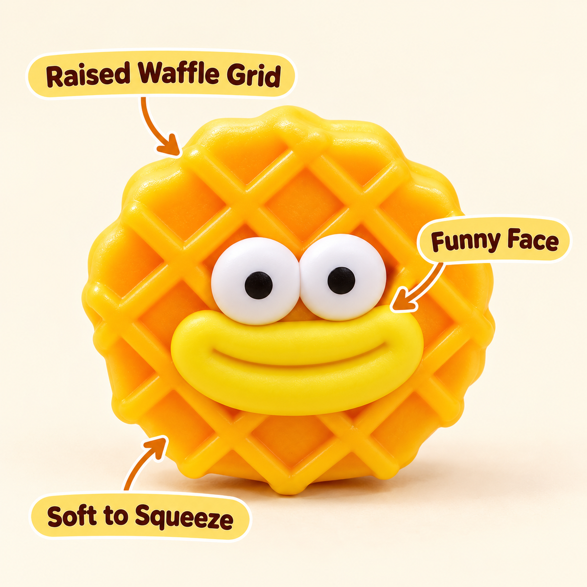 Waffle Crunchy Squishy Toy with a Golden Grid Texture and Funny Face · mproduct-37fcd515af1db82ed7f4