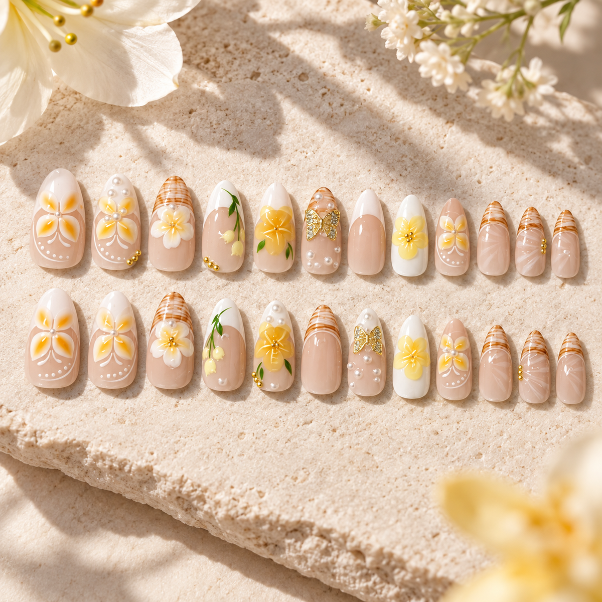 Creamy Butterfly Lily Pearl Press On Nail Set · mproduct-3aef0392037ceede144f