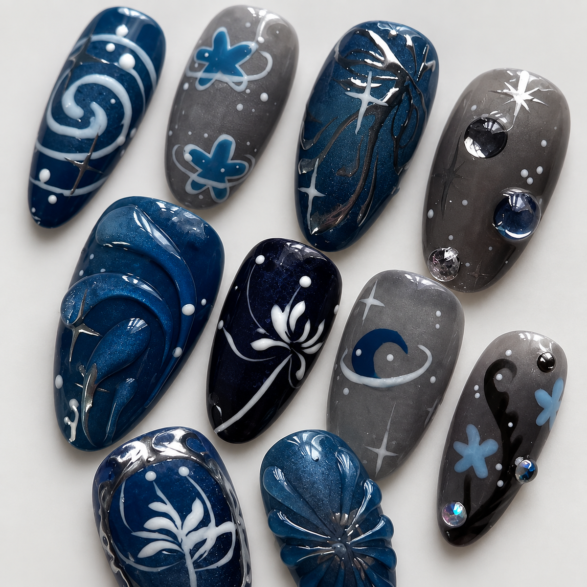 Moonlit Sky Dark Floral Bubble Press On Nail Set · mproduct-3c5731d203bccb0a7ad0