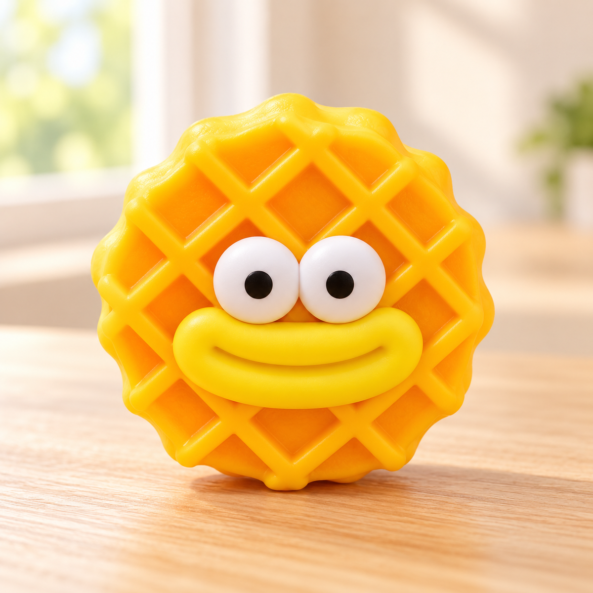 Waffle Crunchy Squishy Toy with a Golden Grid Texture and Funny Face · mproduct-3e658bb2e09d4ad333d1