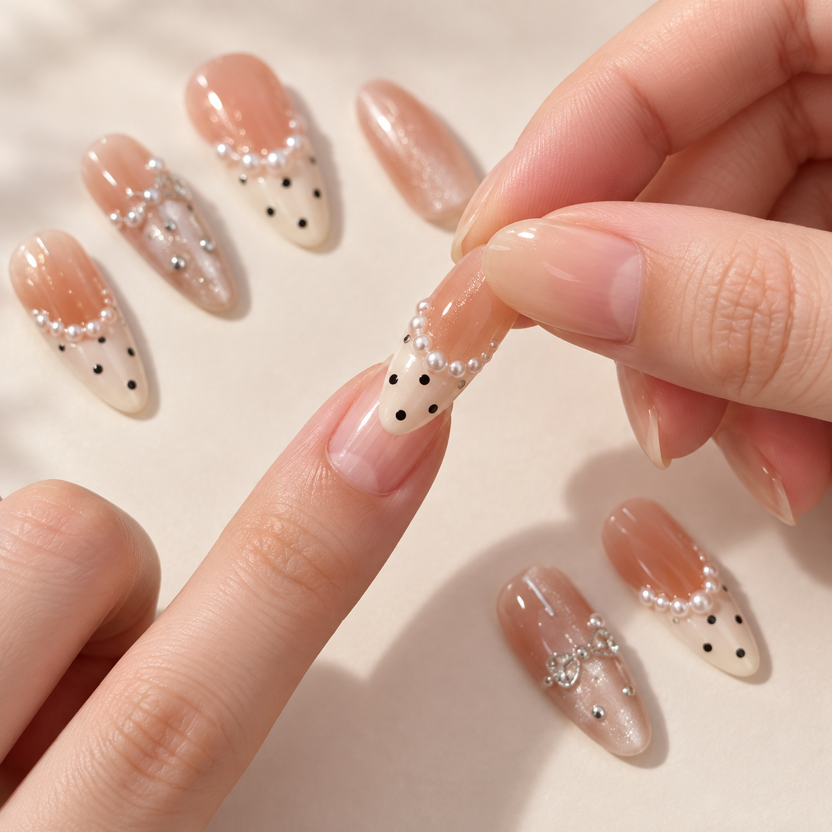 Milky Apricot Pearl Cat Eye Press On Nail Set · mproduct-3e8cbce008270b3716f8