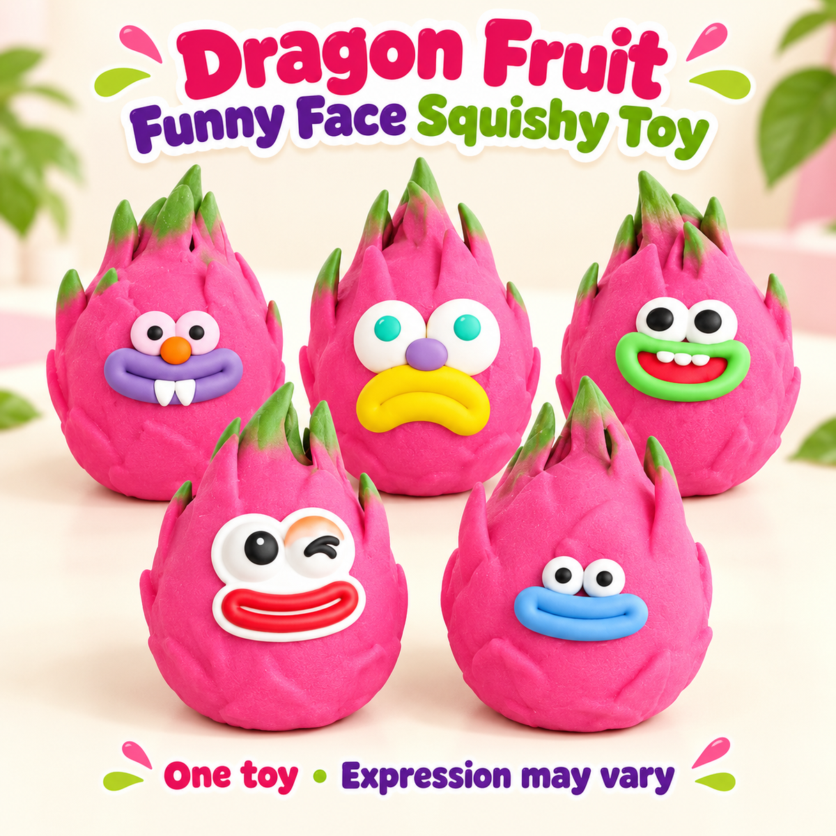 Dragon Fruit Crunchy Squishy Toy with Pink Skin and a Funny Face · mproduct-3edbfad48c85deb9d298