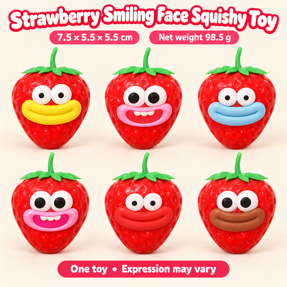 Strawberry Crunchy Squishy Toy with a Smiling Face and Leaf Top · mproduct-3f9b1b41cf0320f2d79e