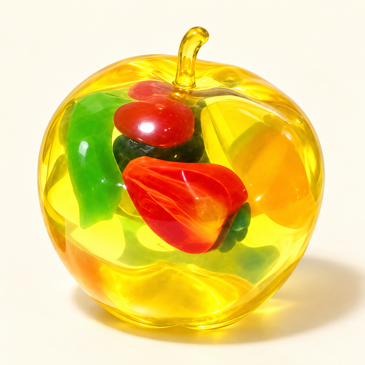 Clear Apple Squishy Toy with Colourful Fruit Shapes Inside · mproduct-41fecdc0a2cdfea1d599